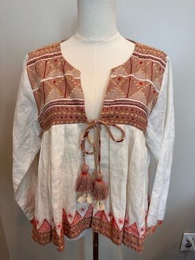 Alamwar Walk the Earth Handcrafted Linen Tassel Top M